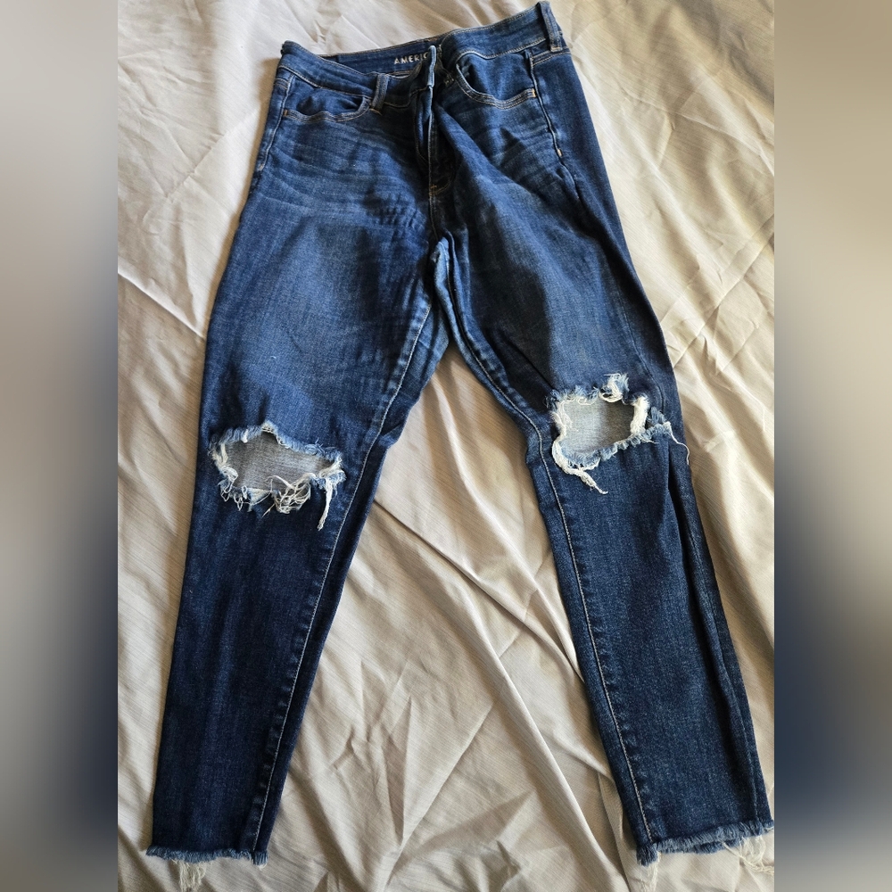 American Eagle Outfitters Dark Blue Distressed Skinny Jeans